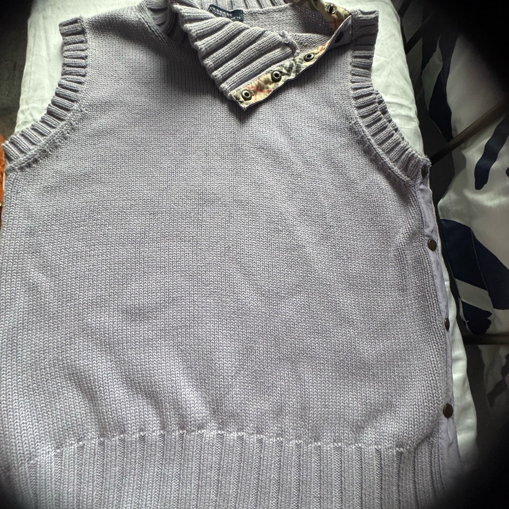 Burberry Gray Knit Sweater with Plaid Trim like new rare purple